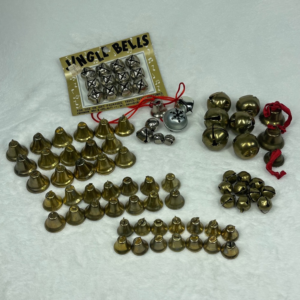 Lot 82 Vintage Brass Silver Tone Jingle Liberty Bells Craft Christmas DIY Mixed
